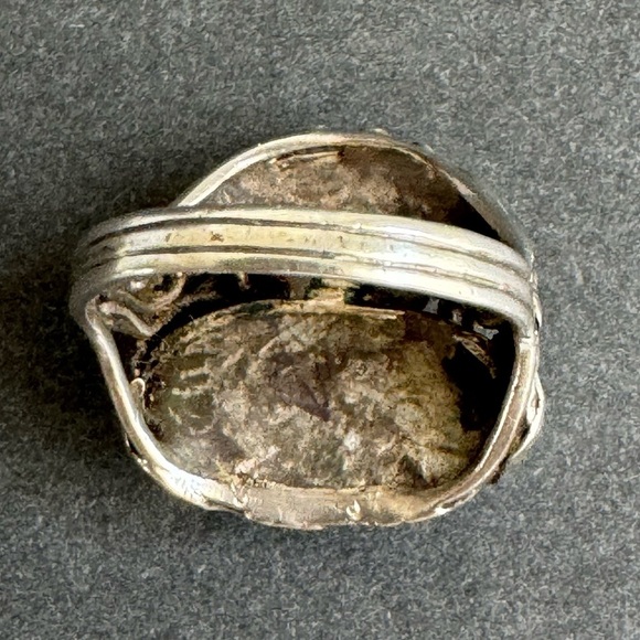 Vintage Art Nouveau Ring Pearl Sterling Silver Arts & Crafts Blue Floral 8.25 - Picture 12 of 15